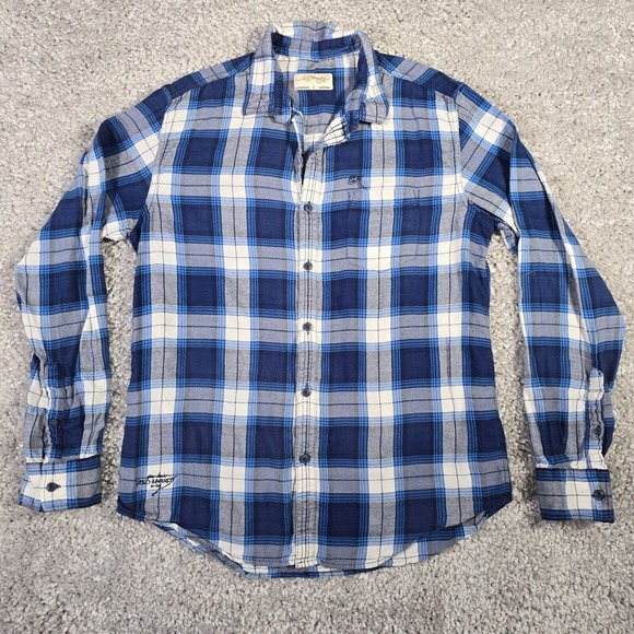 Ed Hardy Shirt Mens‎ Large Blue Plaid Button Up Long Sleeve Outdoors Casual - Picture 1 of 13
